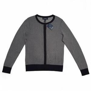 NWT Lands’ End Navy Cotton/Modal Cardigan in Herringbone Pattern sz Small